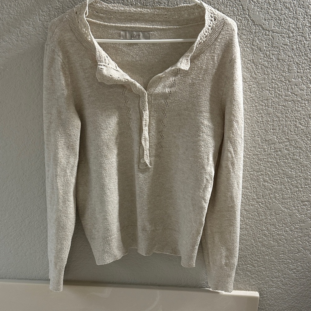 LOFT Cream V-Neck Sweater
